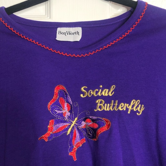 BonWorth Women’s Purple Social Butterfly Shirt - Picture 3 of 3
